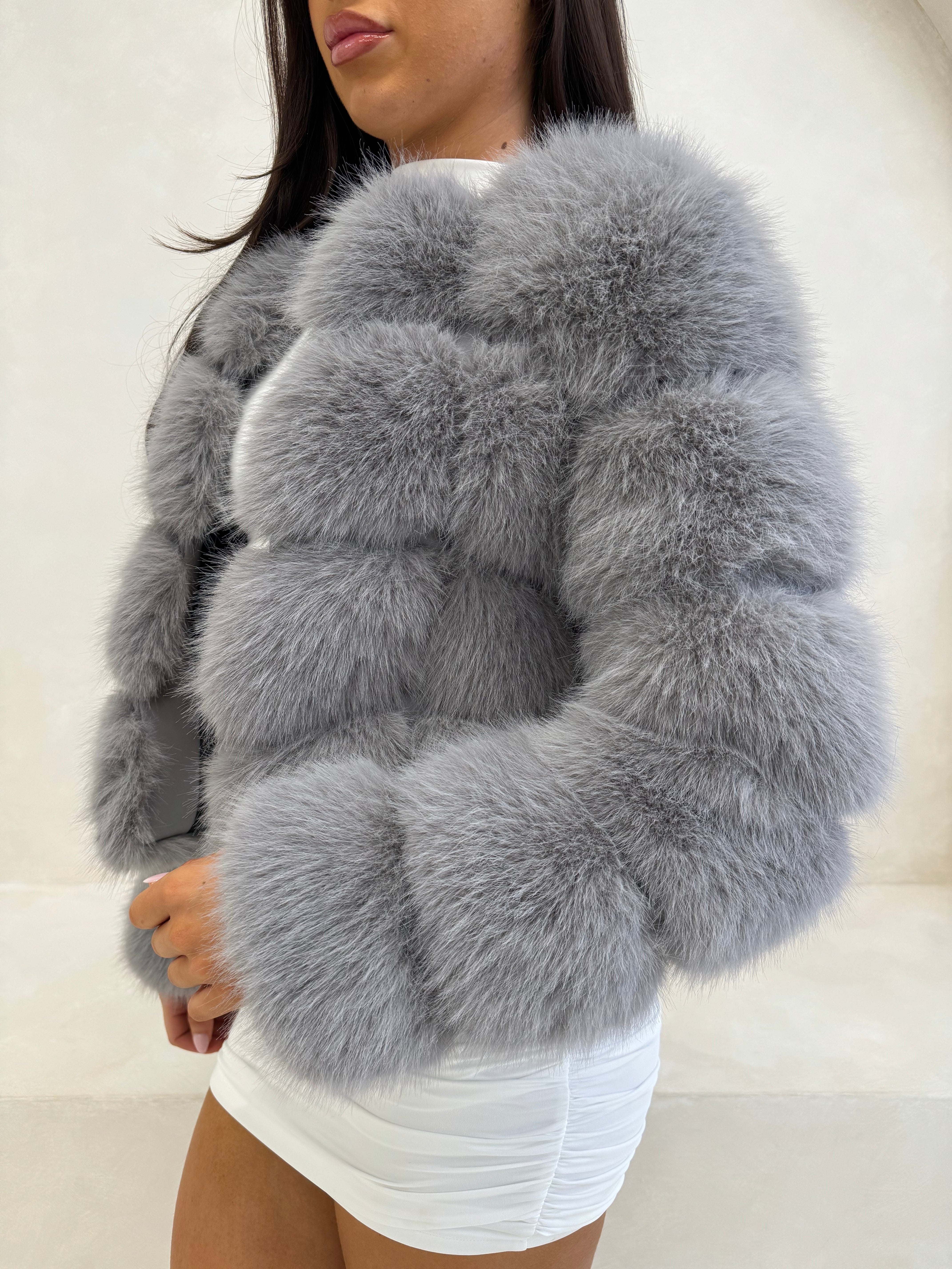 MAYA Luxury Faux Fur Coat Dove Grey