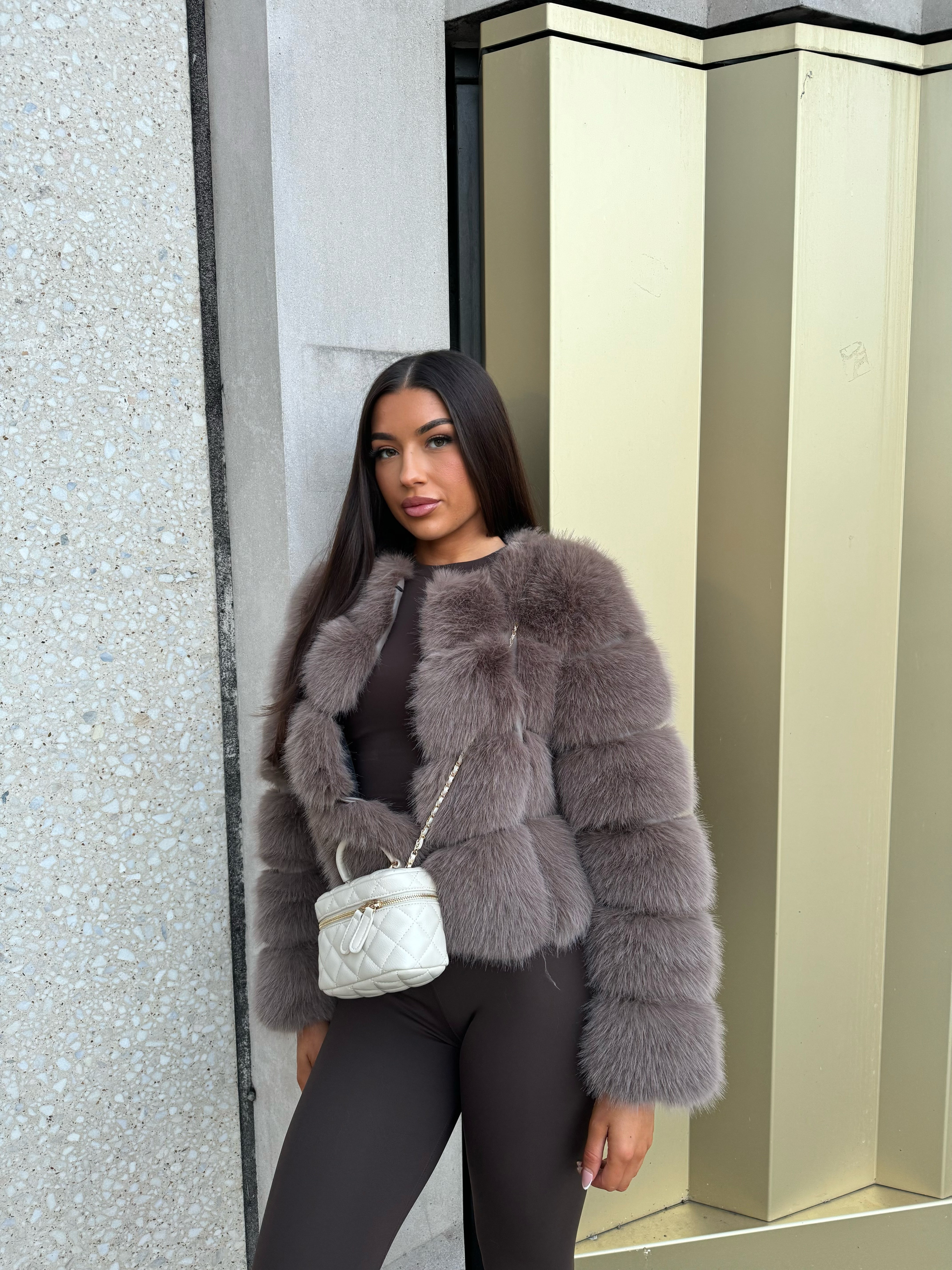 MAYA Pelzmantel Faux Fur - Hellbraun