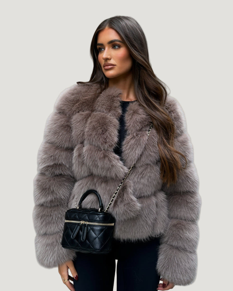 MAYA Pelzmantel Faux Fur - Hellbraun
