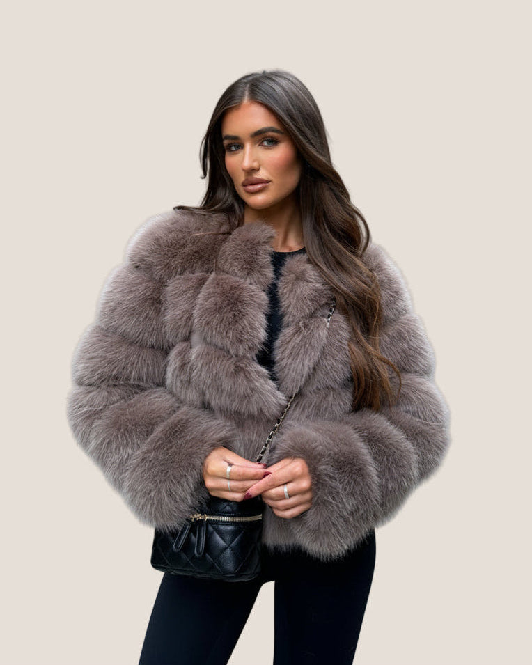 MAYA Pelzmantel Faux Fur - Hellbraun