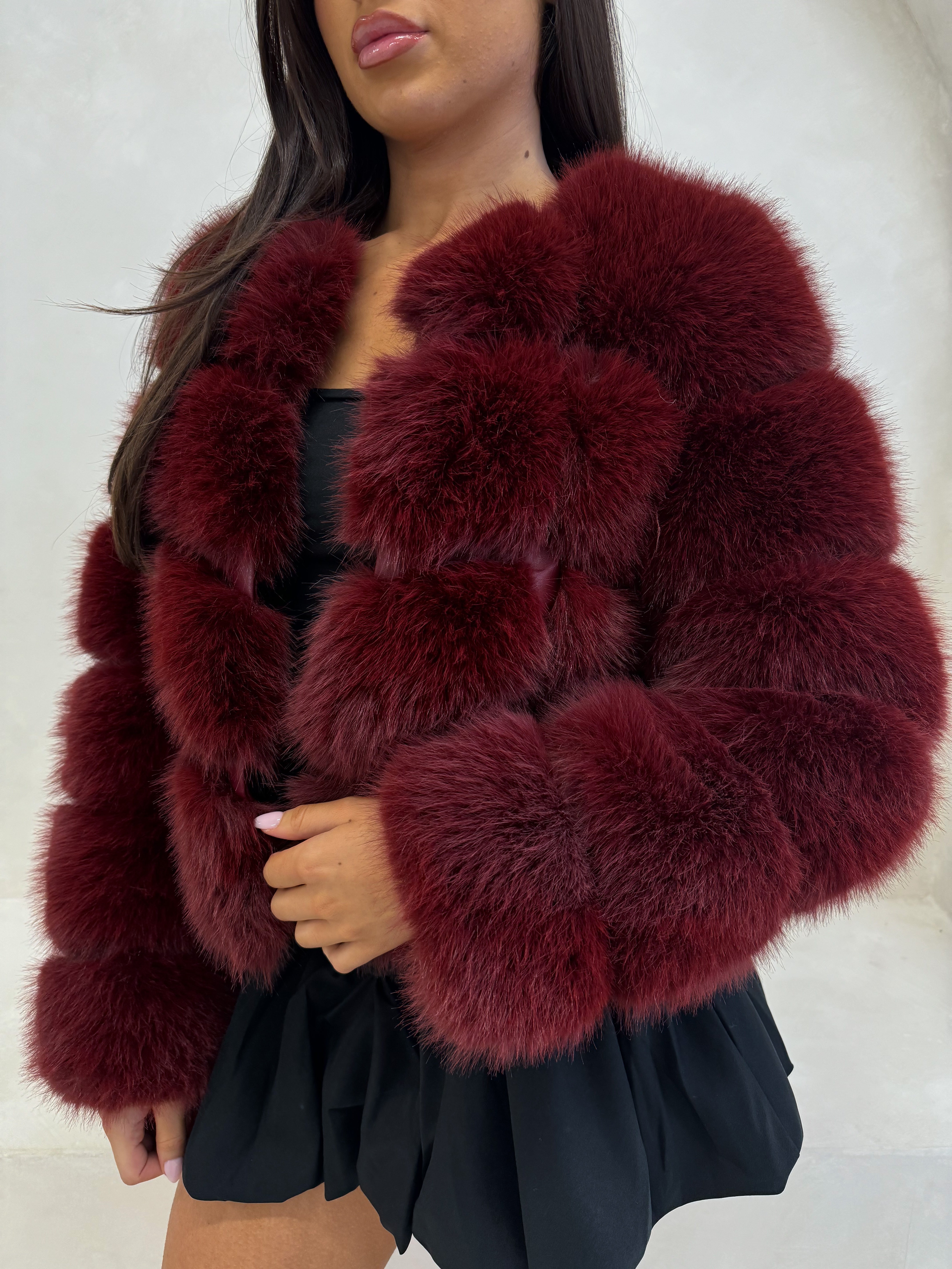 MAYA Luxury Kunstfell Mantel Burgundy