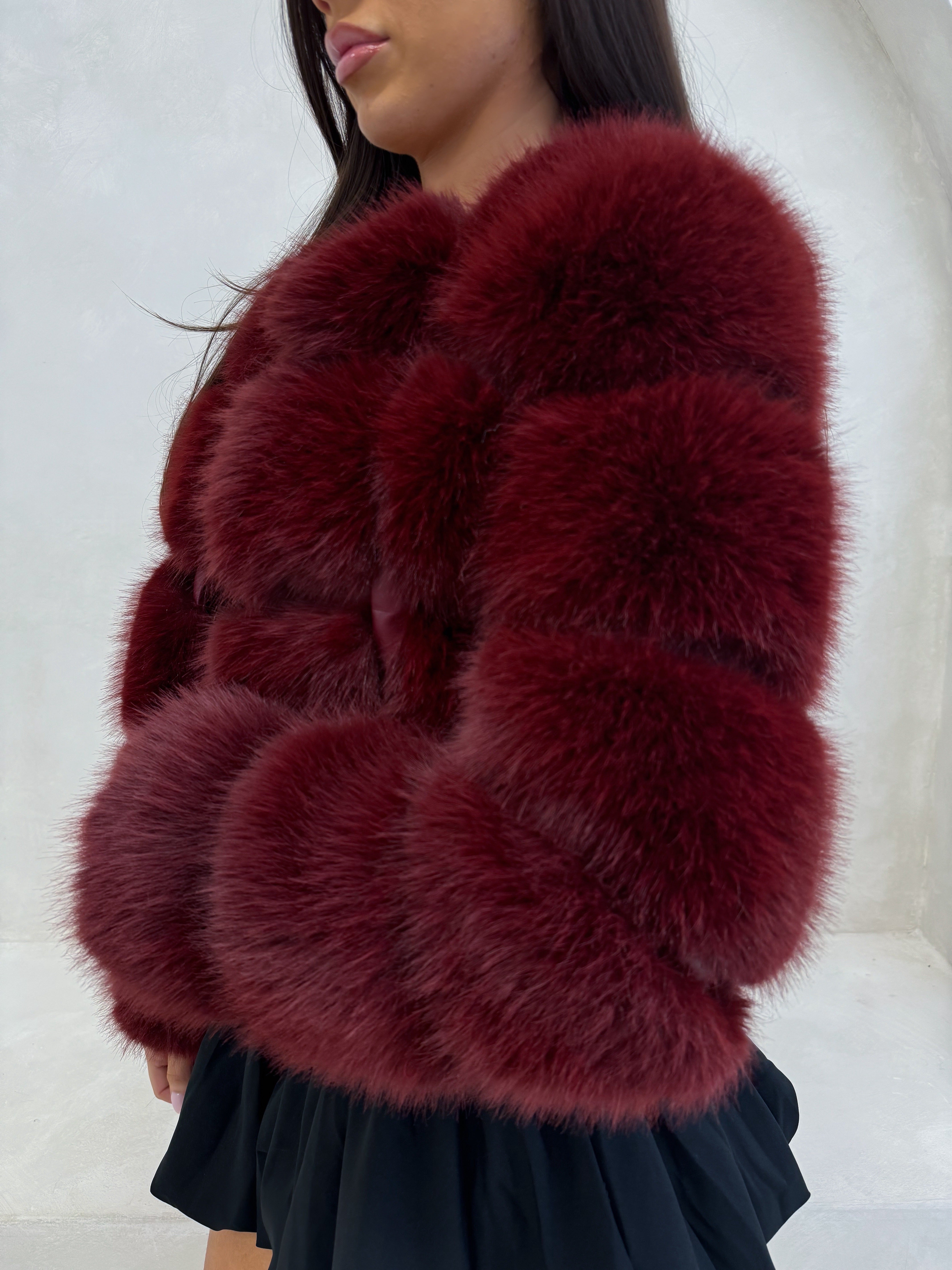 MAYA Luxury Kunstfell Mantel Burgundy