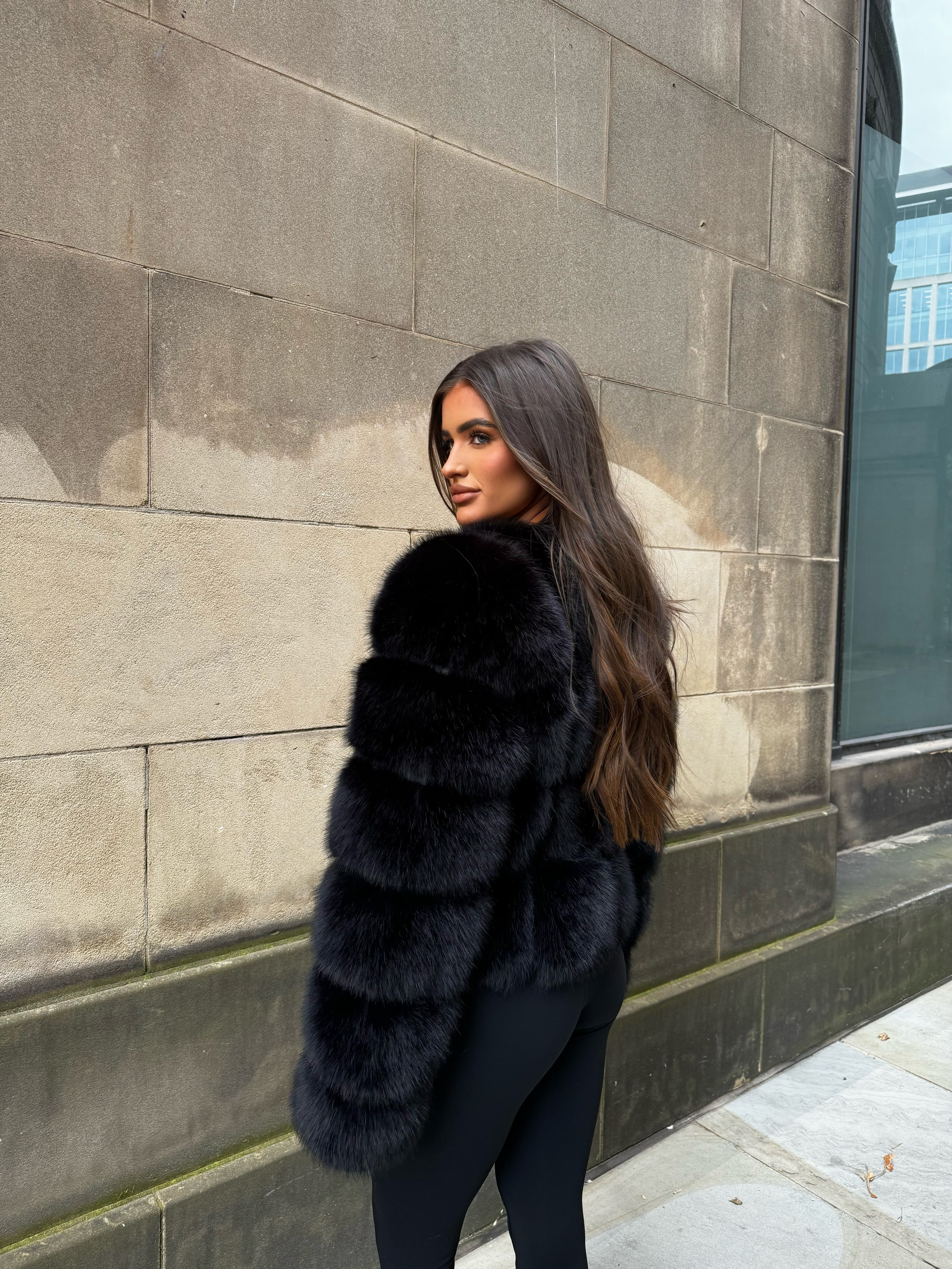 SEREN Pelzmantel Faux Fur Schwarz Kurz