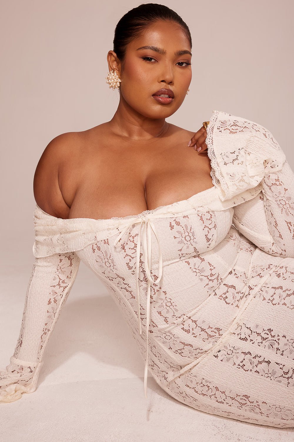 ASRA Vintage floral lace off shoulder maxi dress