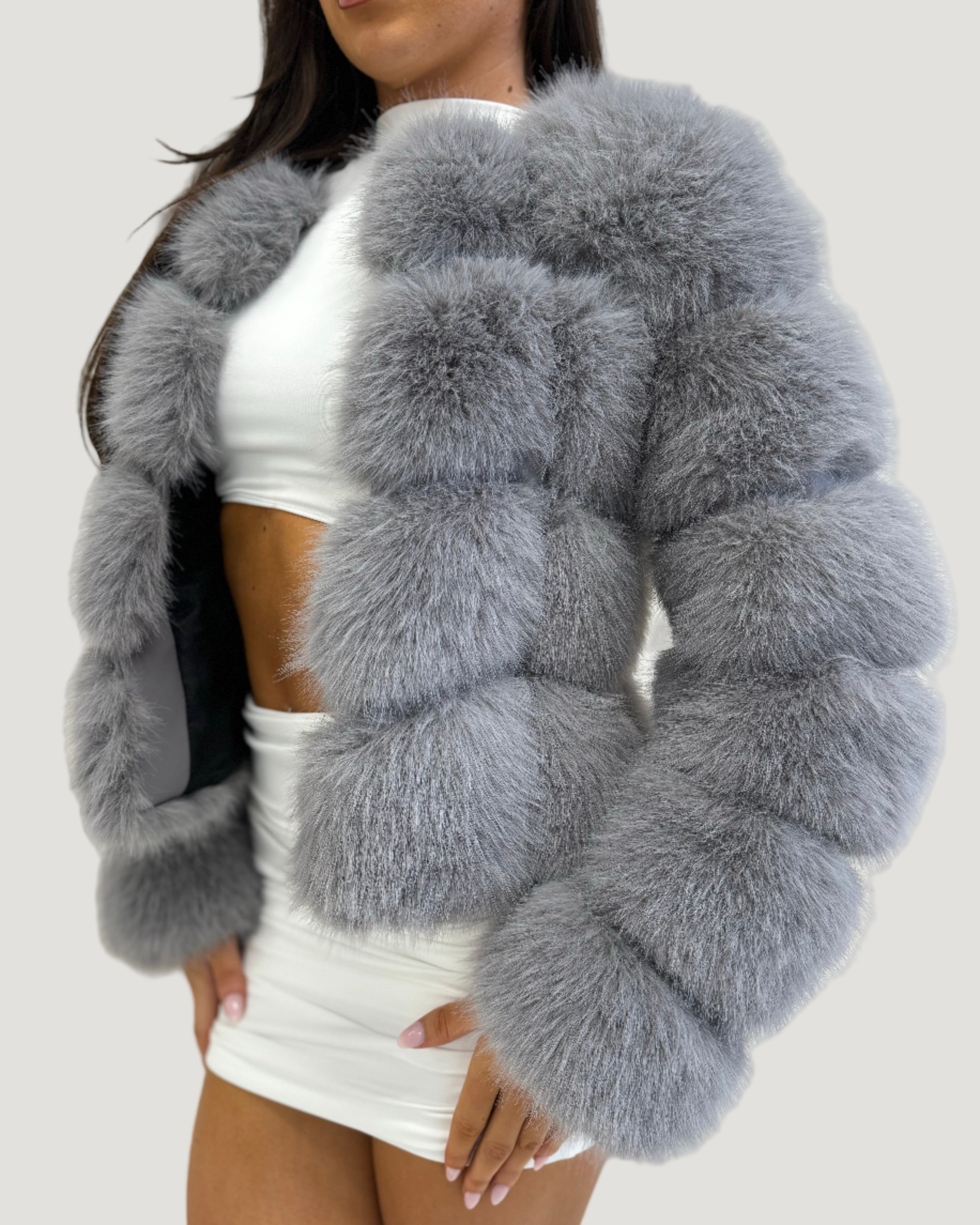 MAYA Luxury Faux Fur Coat Dove Grey