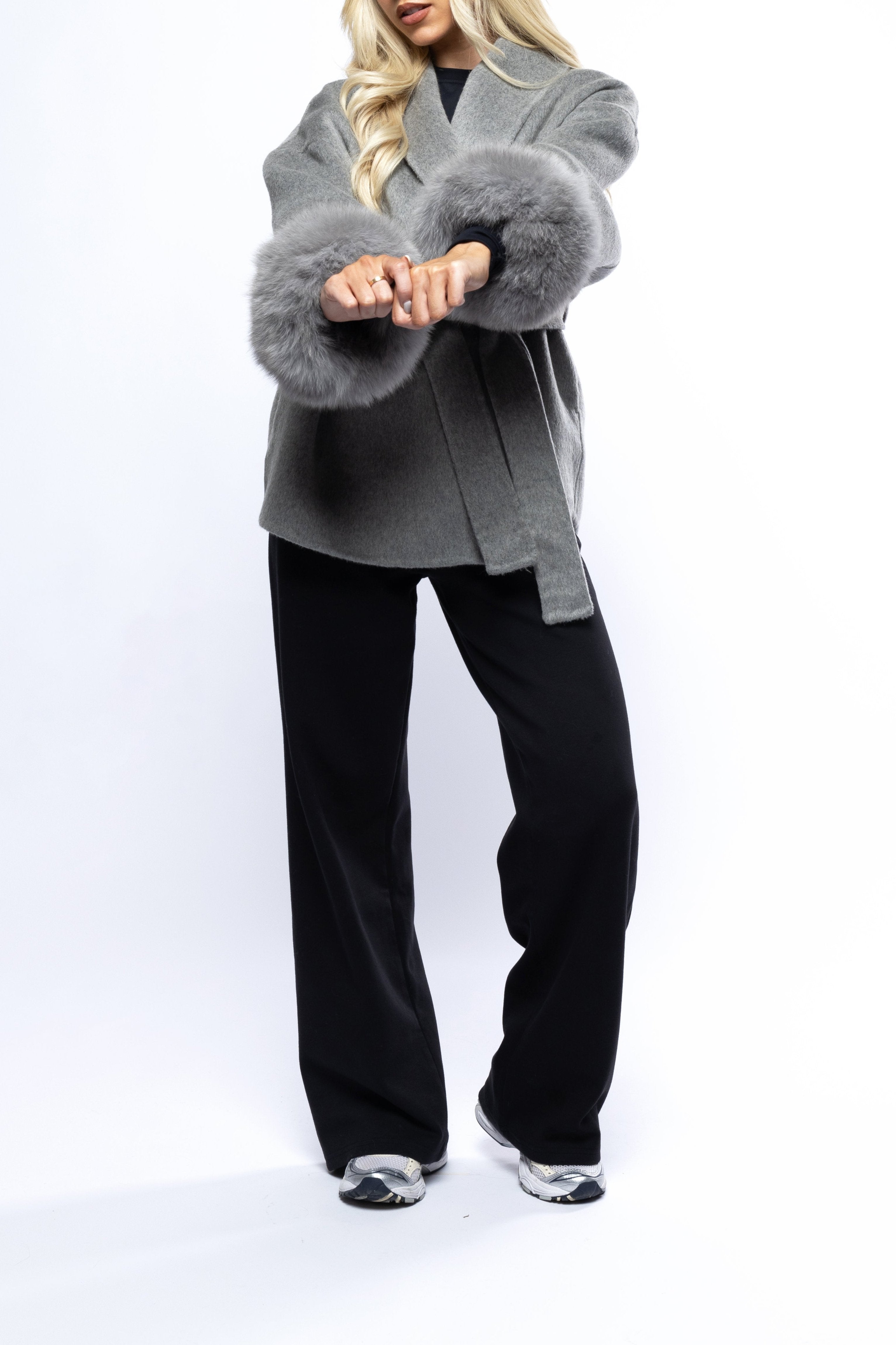 PERSEPHONE Kurzer Wollmantel mit Fell