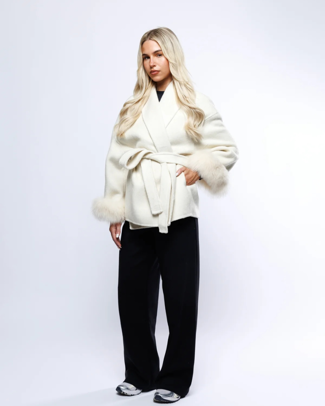 PERSEPHONE Kurzer Wollmantel mit Fell