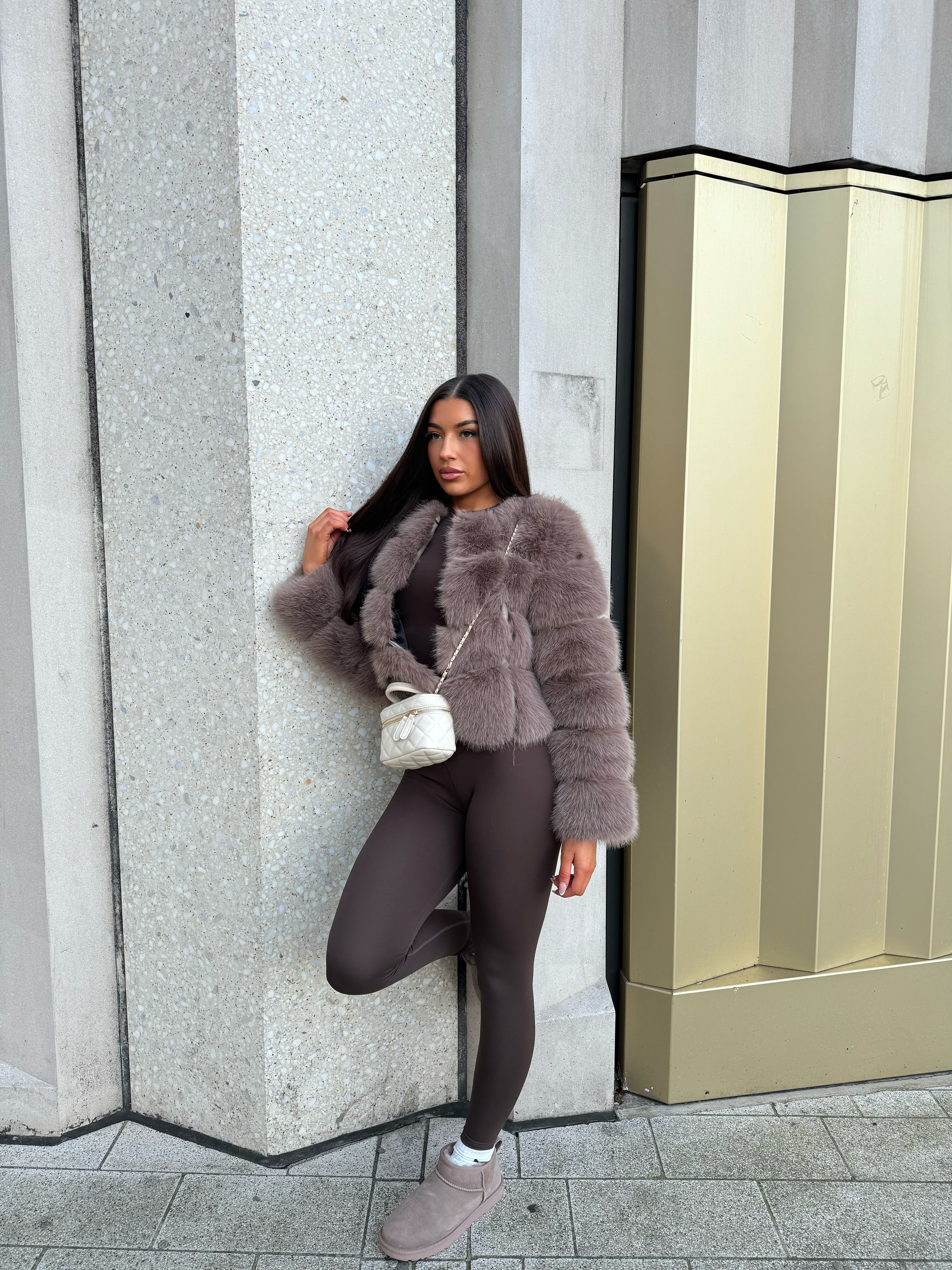 MAYA Pelzmantel Faux Fur - Hellbraun