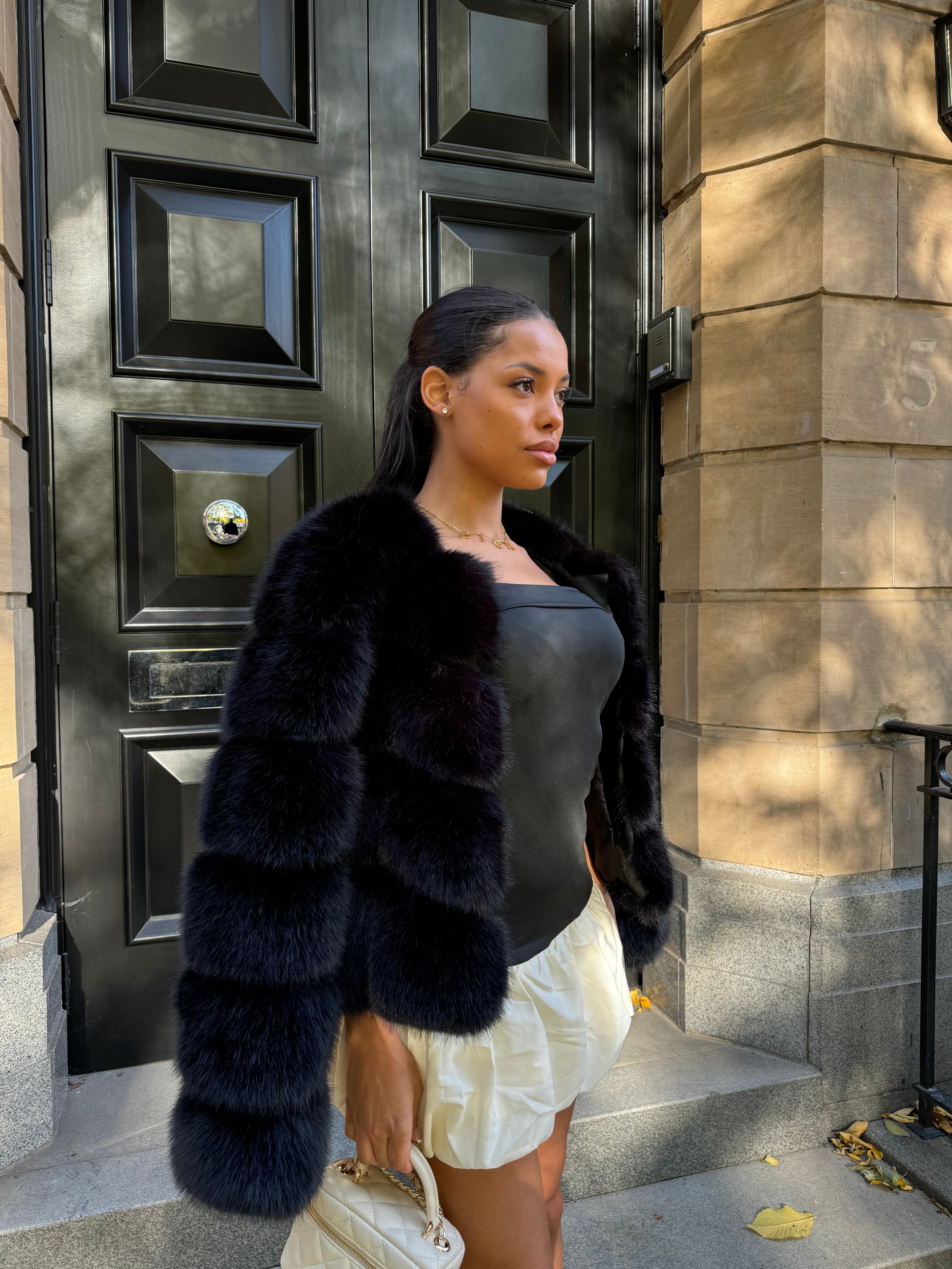 SEREN Pelzmantel Faux Fur Schwarz Kurz