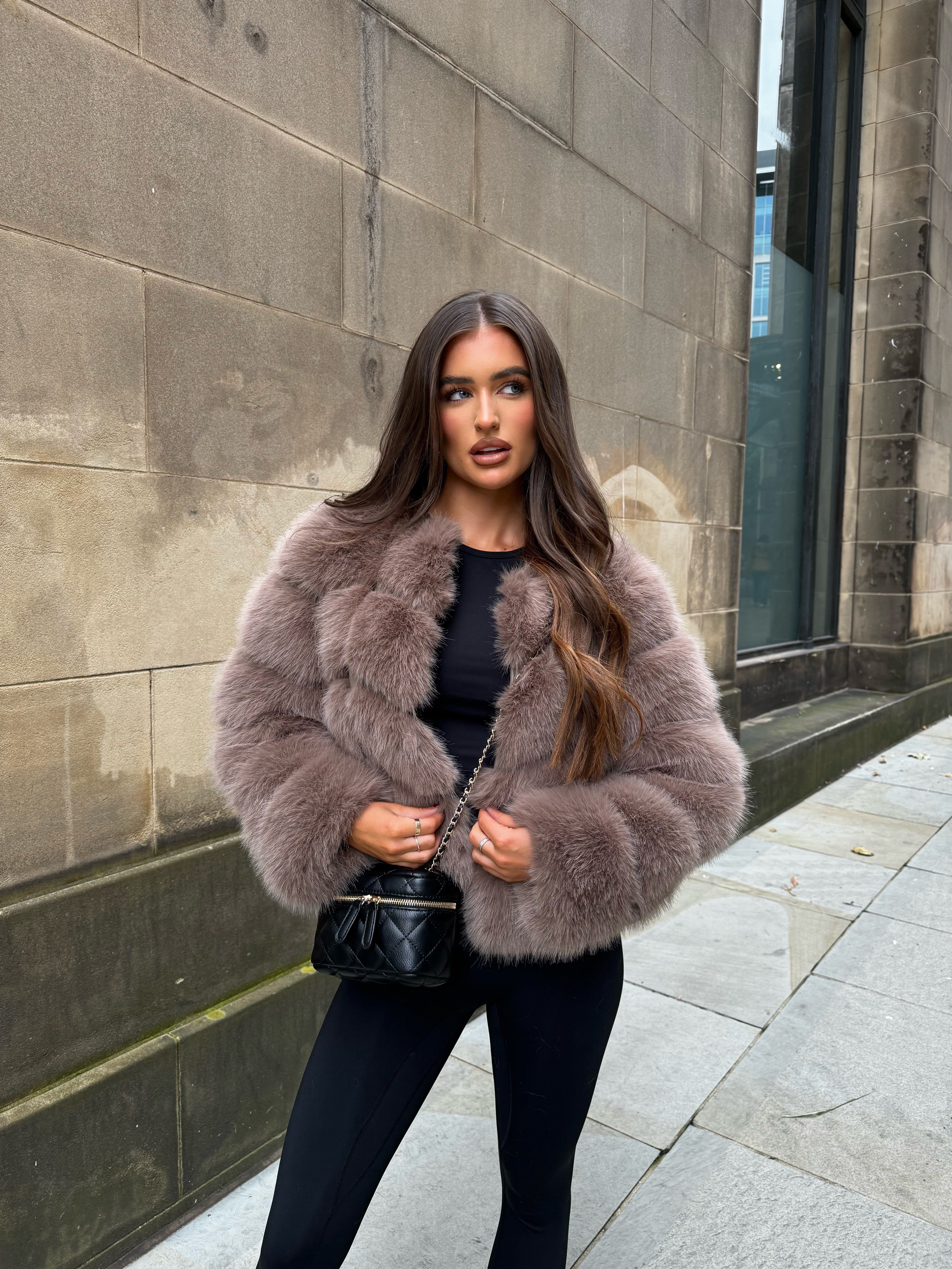 MAYA Pelzmantel Faux Fur - Hellbraun