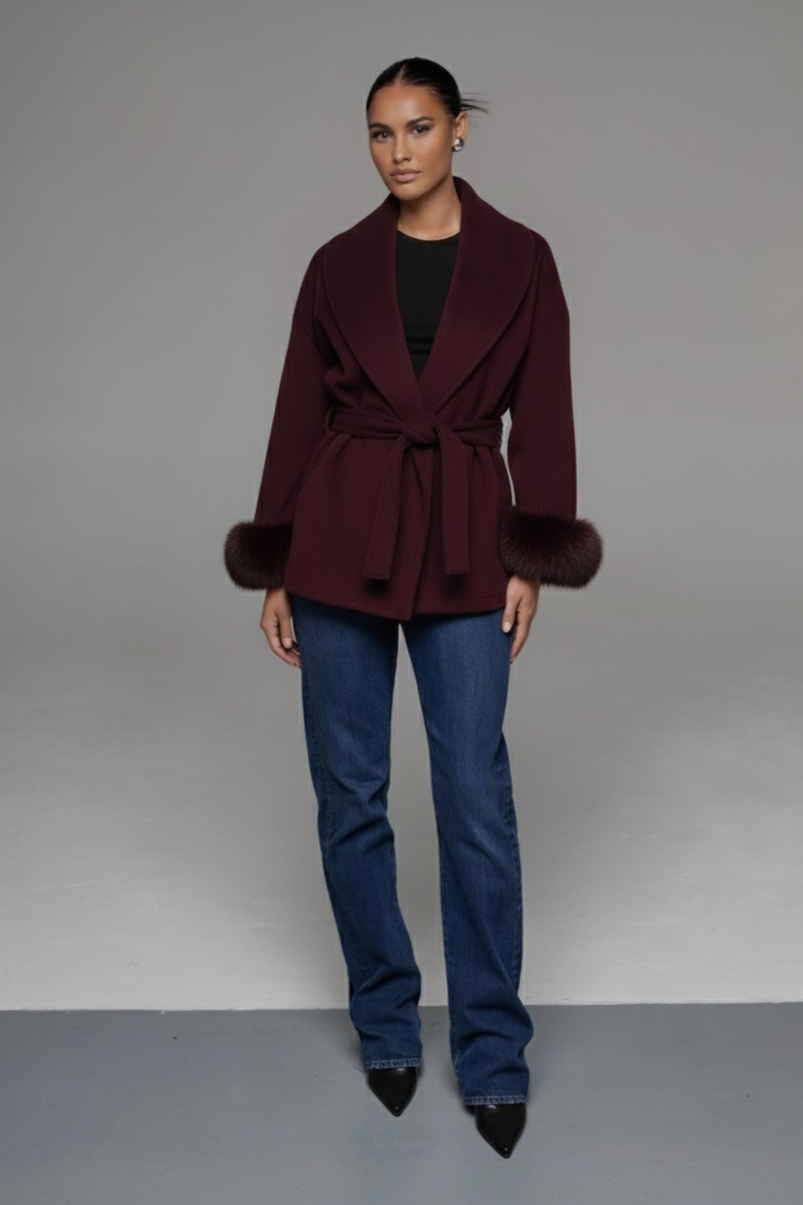 PERSEPHONE Kurzer Wollmantel mit Fell