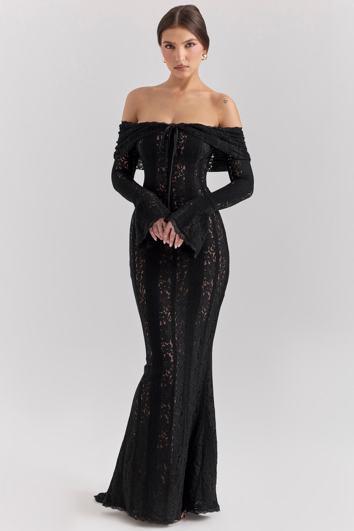 ASRA Vintage floral lace off shoulder maxi dress