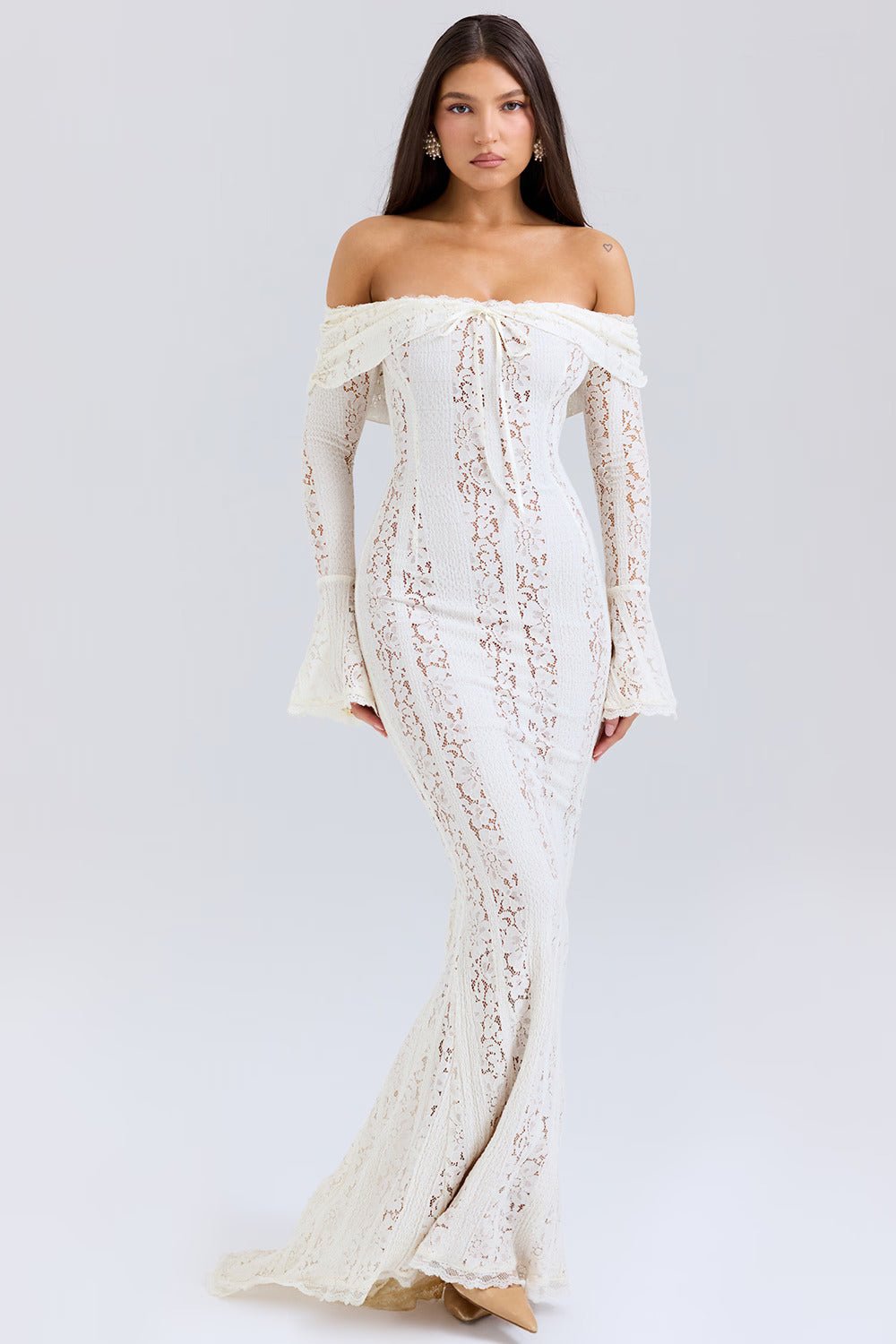 ASRA Vintage floral lace off shoulder maxi dress